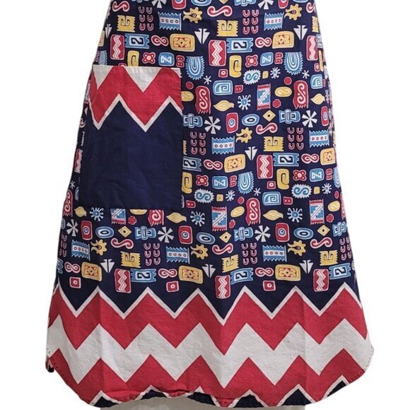 Vintage Apron Handmade Full-length Red Blue - Picture 3 of 9